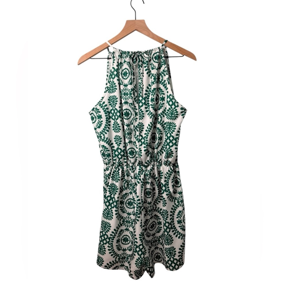 Boho Floral Halter Neck Romper Green & White Size-L NWT - Picture 6 of 8